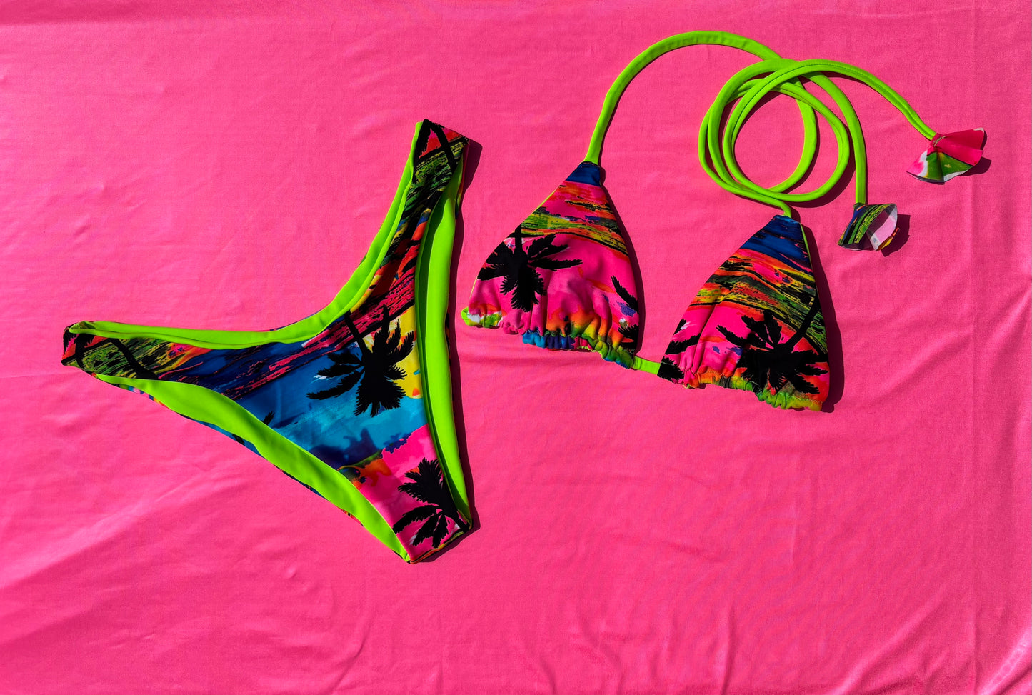 Reversible neon green/ tropical sunset -SMALL