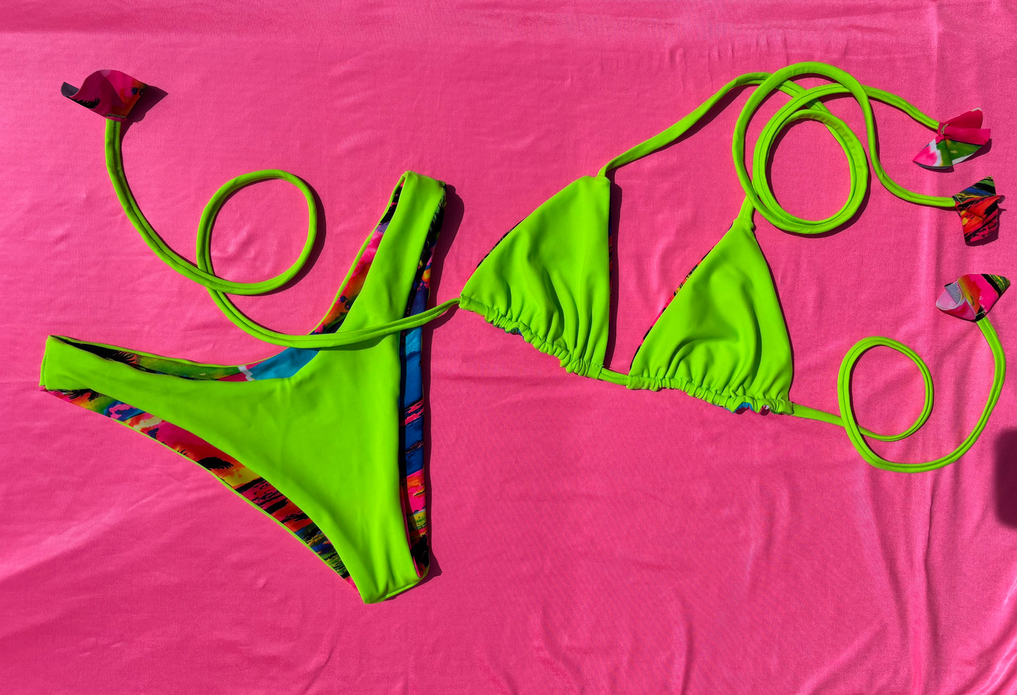 Reversible neon green/ tropical sunset -SMALL